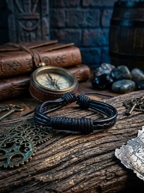 Hand Crafted Black Braided Leather Bracelet